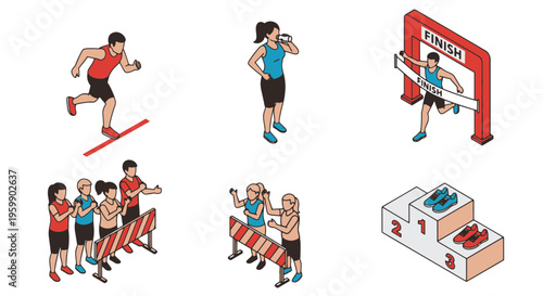 Runner Actively Participates in a Marathon Race Showing Stages from Start to Podium