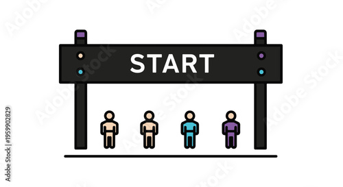 Starting Line for Four Diverse People Ready to Begin a Business Competition or Race