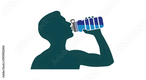 Drinking Man Silhouette with a Water Bottle Representing Health Fitness and Hydration