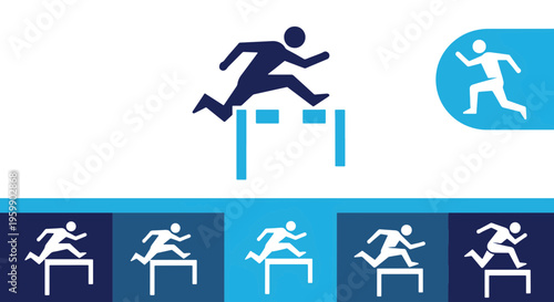 Hurdle Race Icon with an Athlete Jumping over an Obstacle Symbol of Challenge and Success