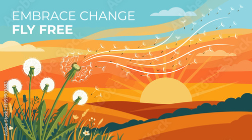 Embrace Change and Fly Free Motivational Landscape