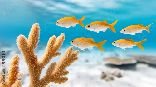 Bright tropical fish swim gracefully in coral reef seascape
