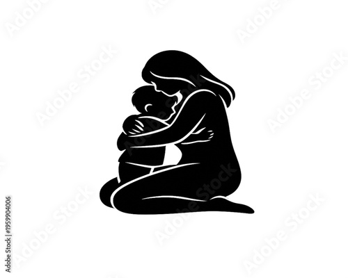 Tender Embrace — Mother Hugging Child Silhouette

