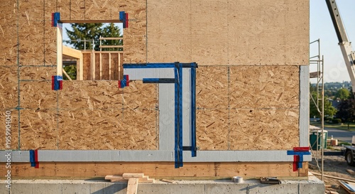 Obraz na plátne OSB oriented strand board exterior wall sheathing with rigid foam insulation
