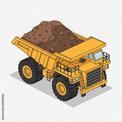 Heavy-duty mining dump truck carrying a load of earth.