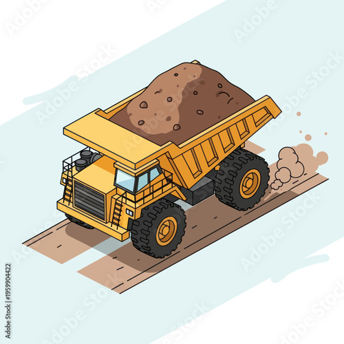 Heavy-duty mining dump truck carrying a load of dirt.