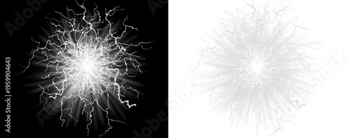 Canvas Print Electric burst with white lightning on black and white backgrounds on transparen