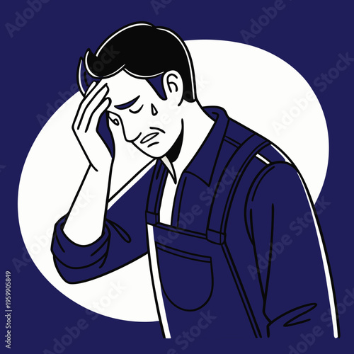 Frustrated worker, stressed laborer, overworked employee, exhausted man