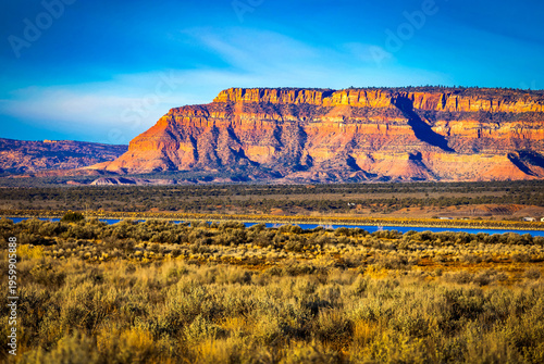 Red Rock Mountains at Sunrise at Jackson Flat Reservoir Kanab Utah