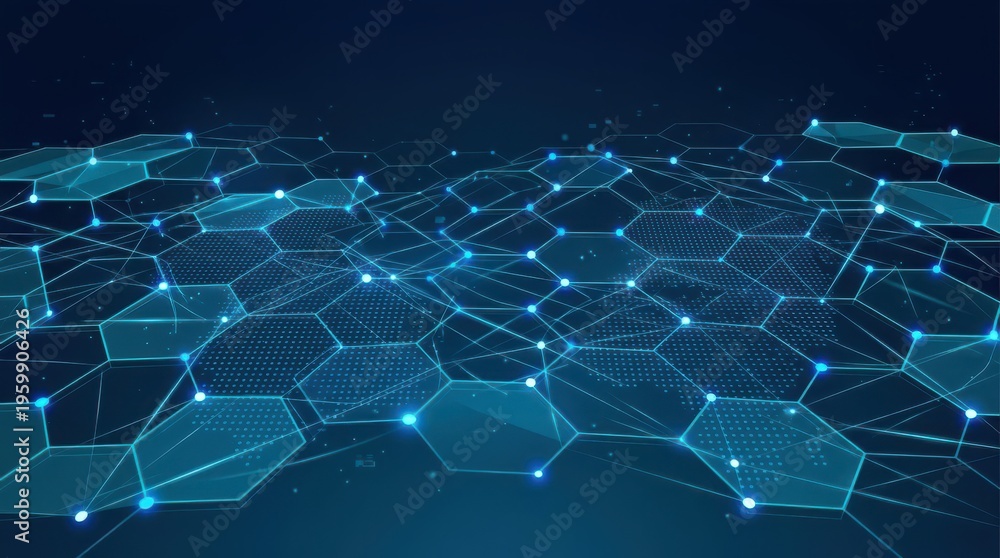 Obraz premium Hexagonal Honeycomb Pattern with Gradient Glowing Lines – Futuristic Tech Digital Grid Background