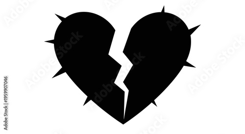 A fractured heart shape broken into two jagged pieces silhouette