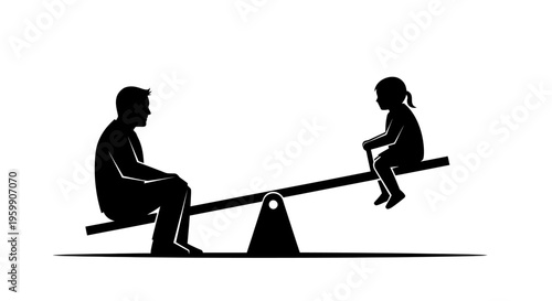 Father and daughter enjoy a moment together on a seesaw silhouette