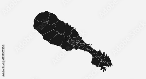 Map Silhouette of Saint Kitts and Nevis with Internal Divisions