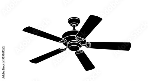 Black ceiling fan five blades isolated on a white background silhouette