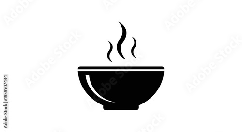 Black bowl with steam rising a simple graphic representation silhouette