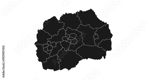 North Macedonia Map Silhouette with Regions - Black and White Vector Graphic