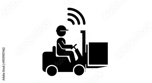 Forklift operator with wireless signal a striking black silhouette