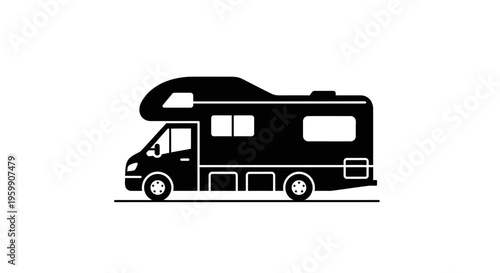 Black rv camper van illustration a minimalist travel vehicle silhouette