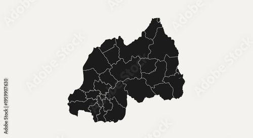 Rwanda Map Silhouette with Internal Borders - Black and White Vector Graphic