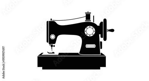 Vintage sewing machine illustration in a striking black silhouette