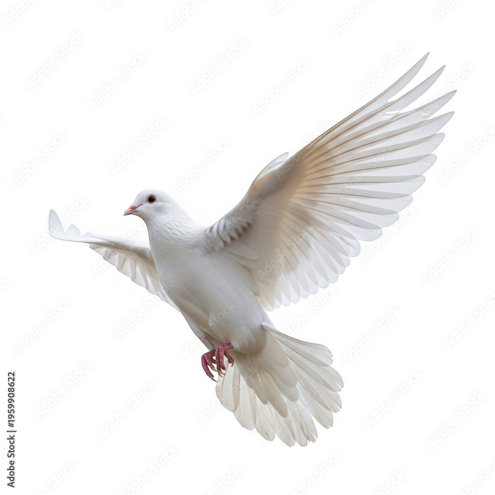 Obraz premium Graceful white dove with pink band flying freely in mid-air