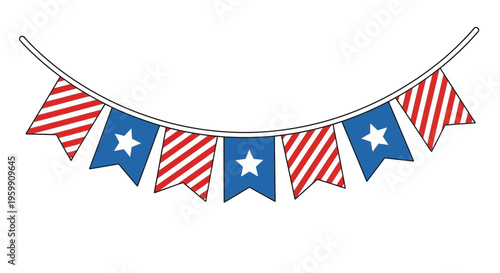 Patriotic bunting flags, American themed decoration, red white blue banner, festive vector garland