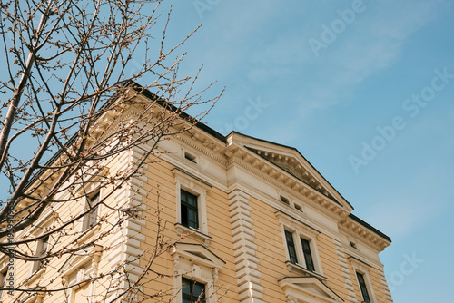 Fotografie Corner view of historic railway station building with classical architecture in Belgrade