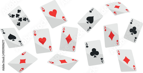 Set of playing cards scattered with suits hearts diamonds clubs spades casino poker game vector illustration isolated collection design elements