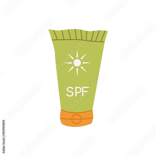 Sunscreen hand drawn. Skincare cosmetic for sun protection. SPF