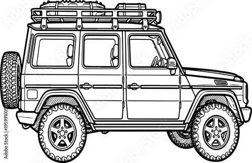 Off road vintage 4x4 SUV cartoon illustration vector