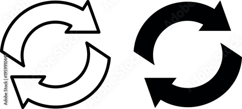 Two contrasting recycling arrows with different line thickness and shading styles