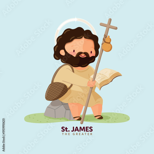 Saint James the apostle pilgrim sitting on rock reading the scripture