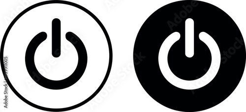 Power button icons in contrasting styles representing on and off states