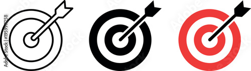 Three target icons with varying levels of precision in archery practice
