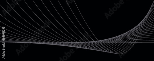 Black abstract background design. Modern wavy line pattern in monochrome colors. Premium stripe texture for banner, business backdrop. Dark horizontal vector template