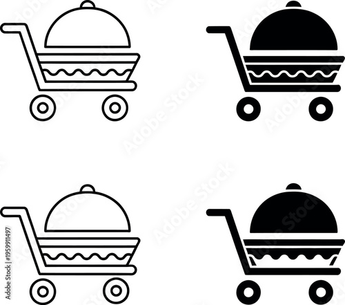 Four variations of food cart icons with different fill styles