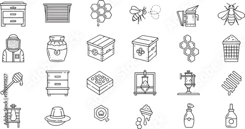 Beekeeping and Honey Production Vector Icon Set