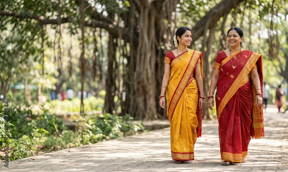 Fototapeta premium Two Indian Women Walking Vat Savitri Lifestyle