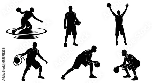 Basketball Player Silhouettes: Action Poses
