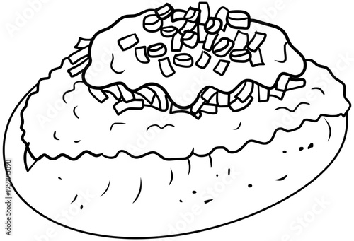 Loaded Baked Potato Vector Outline Line Art Drawing