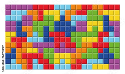 Colorful geometric square block mosaic background abstract pixel tile pattern made of bright cube shapes digital arcade style texture for game design wallpaper interface decoration vector illustration