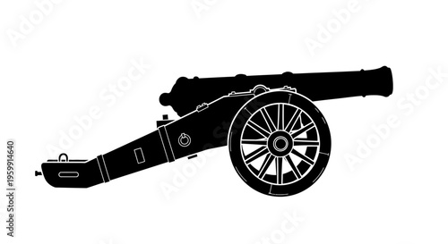 Vintage cannon depicted in a stark black silhouette