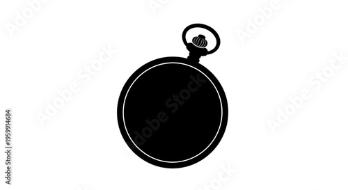A striking black silhouette of a classic pocket watch with a chain