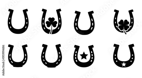 Lucky charms horseshoes and clovers in a simple black silhouette