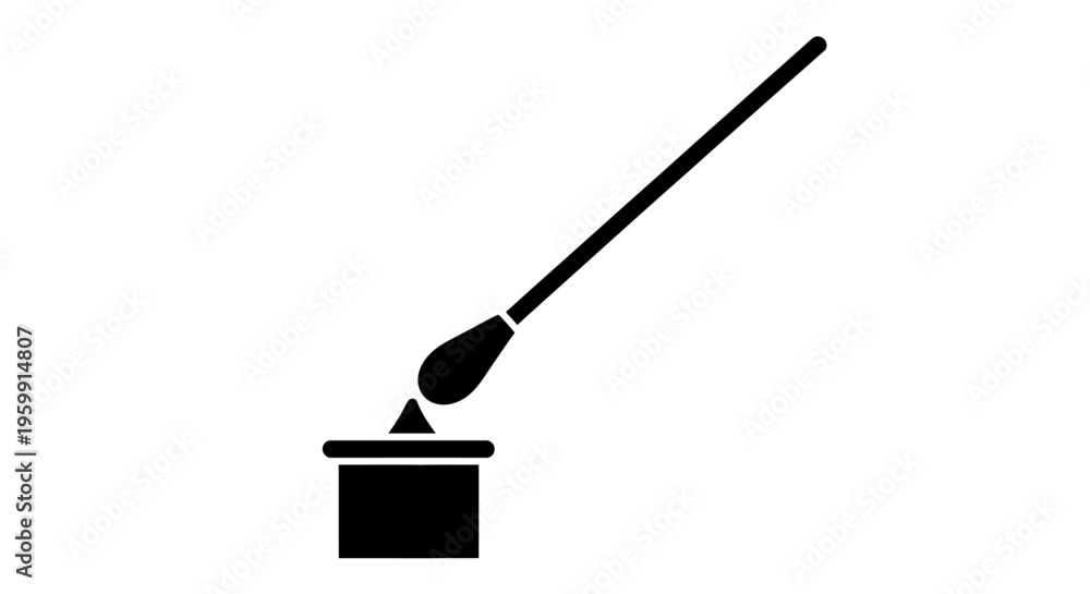 Fototapeta premium Simple black silhouette of a paintbrush resting in a pot