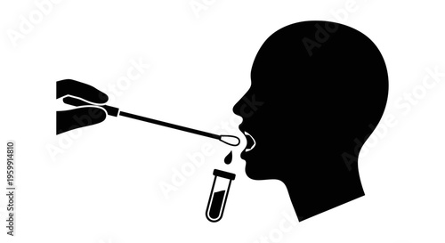 Covid 19 nasal swab test being administered to a person s head silhouette