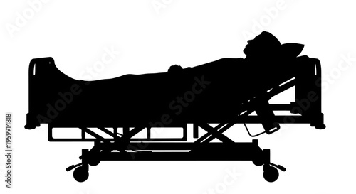 Person resting on a hospital bed depicted in black silhouette