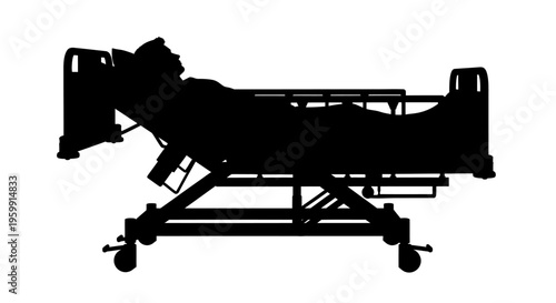 Patient resting in a hospital bed a striking black silhouette