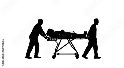 Paramedics transporting a patient on a stretcher a striking silhouette