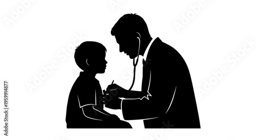 Doctor examining a young child with a stethoscope a striking silhouette